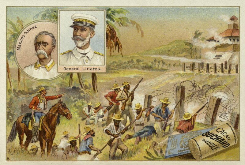 Maximo Gomez, kubansk militärbefälhavare och Arsenio Linares, spansk general, kubanska frihetskriget, 1895-1898 av European School