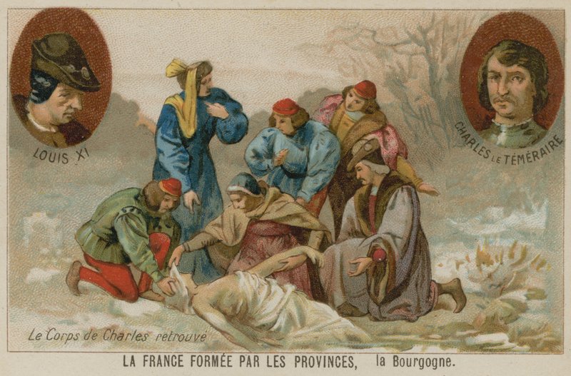Återställer kroppen av Karl den djärve, hertig av Bourgogne, efter slaget vid Nancy, 1477 av European School