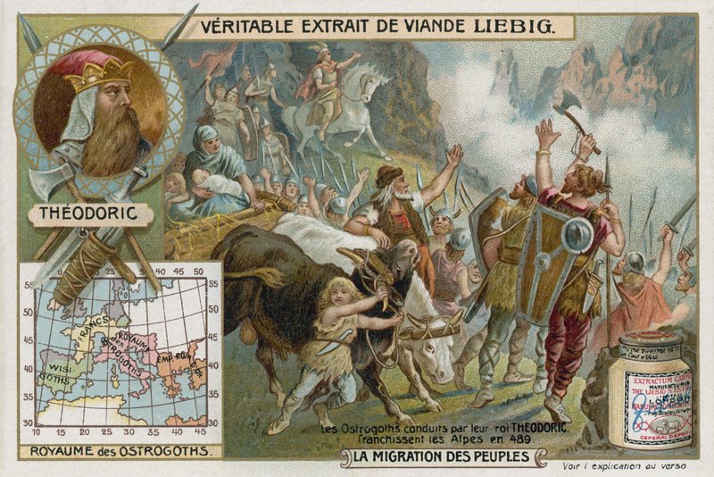 Ostgoterna, ledda av sin kung Theodoric, korsade Alperna, 489 av European School