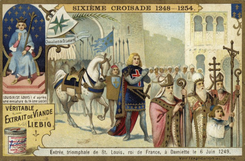 Ludvig IX:s triumferande intåg i Damietta, Egypten, sjunde korståget, 6 juni 1249 av European School