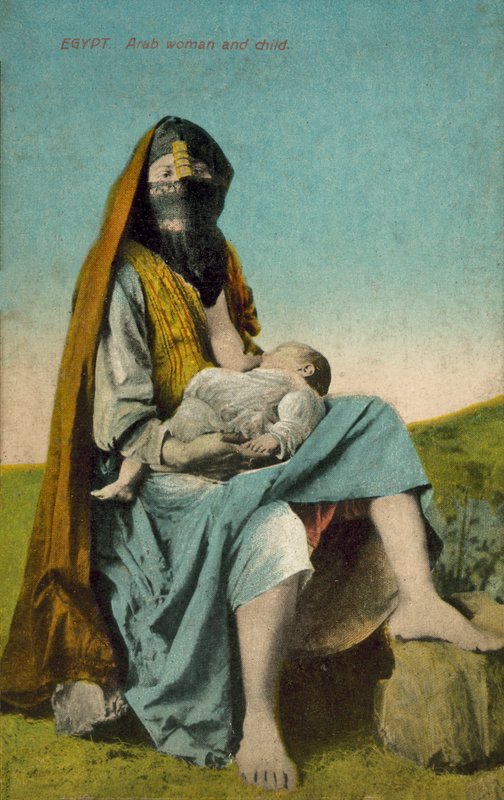 Egypten, arabisk kvinna och barn (färgfoto) av European Photographer