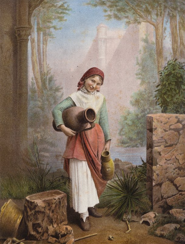 Italiensk flicka som samlar vatten (färgat foto) av European Photographer