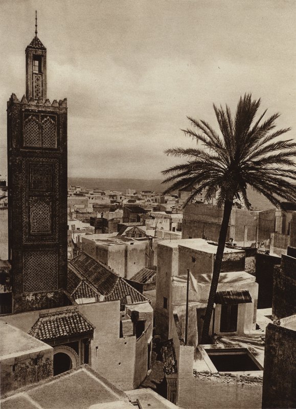 Tanger, utsikt över staden med Aissaula-moskén (s/v foto) av European Photographer