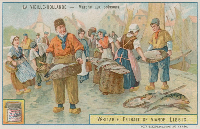 En fiskmarknad i gamla Holland av European School