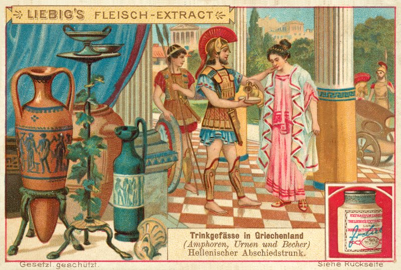 En avskedsdrink i antikens Grekland (chromolitho) av European School