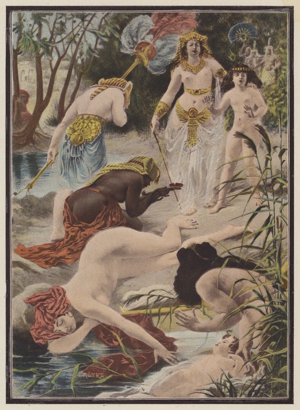 En scen ur Moses liv (färg litho) av European School
