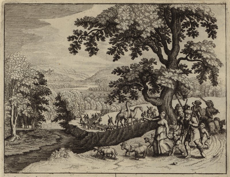 Abraham ger sig ut på sin resa till Kanaan (gravyr) av European School