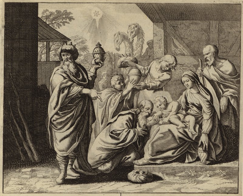 Adoration of the Magi (gravyr) av European School