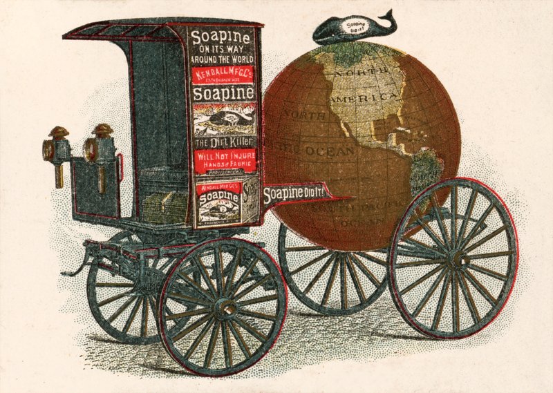 Annons för Soapine, "The Dirt Killer" - en amerikansk rengöringsprodukt från 1800-talet (chromolitho) av European School