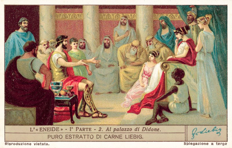 Aeneas vid Didos palats (chromolitho) av European School