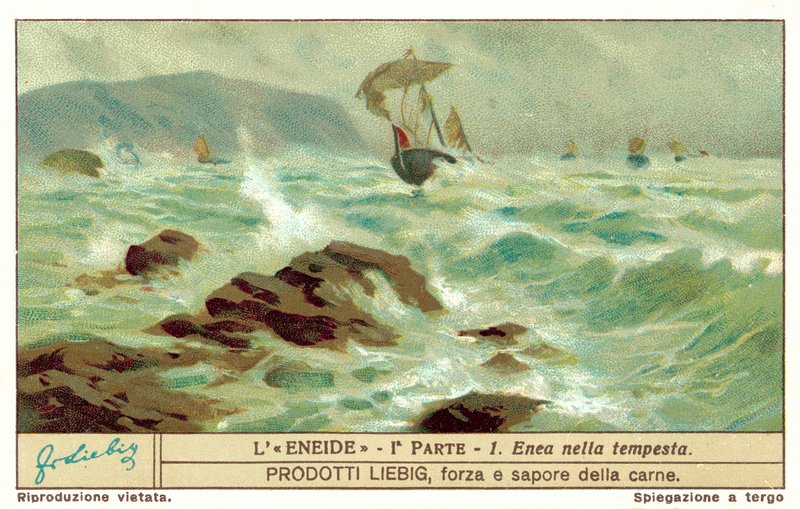 Aeneas flotta i stormen (chromolitho) av European School