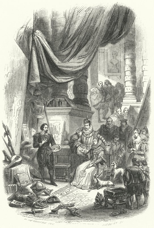 Albert och Isabella från Österrike på besök i Peter Paul Rubens ateljé av European School