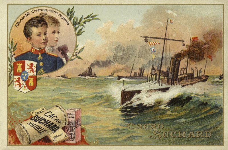 Alfonso XIII av Spanien och hans mor, Maria Christina av Österrike, spansk-amerikanska kriget, 1898 av European School