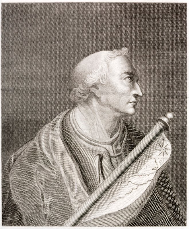Amerigo Vespucci, italiensk navigatör och upptäcktsresande (gravyr) av European School
