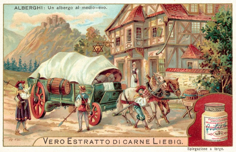 Ett värdshus under medeltiden (chromolitho) av European School