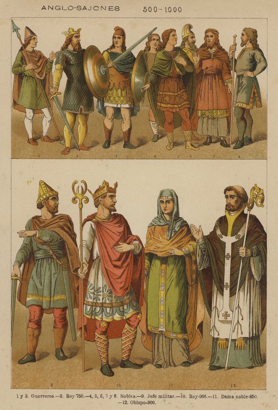 Anglo-Sajones, 500-1000 (färg litho) av European School