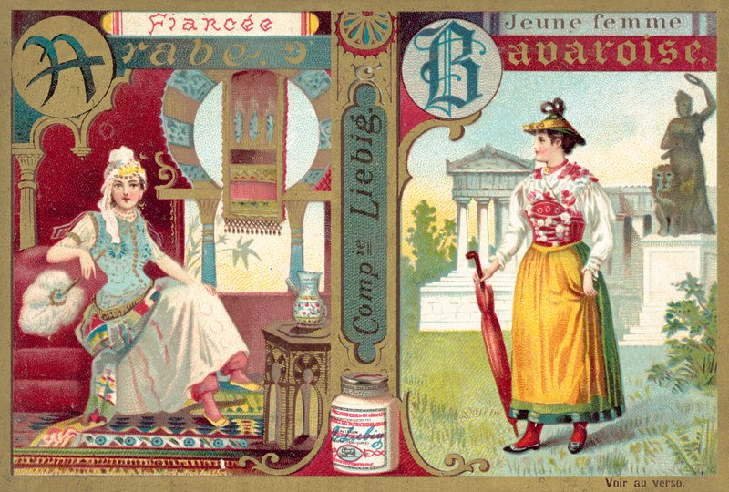Arabisk fästmö och ung bayersk kvinna (chromolitho) av European School