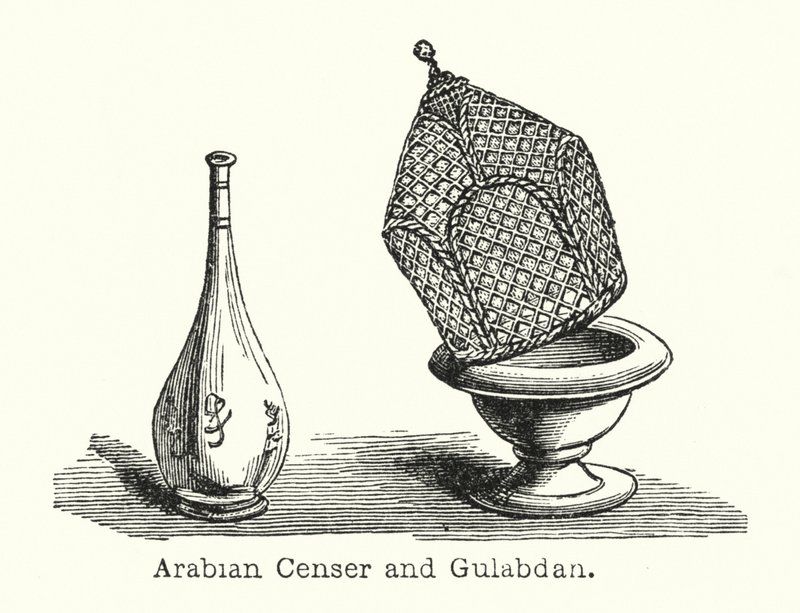 Arabiskt rökelsekar och Gulabdan (gravyr) av European School