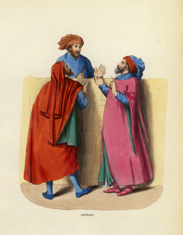 Hantverkare (färgad gravyr) av European School