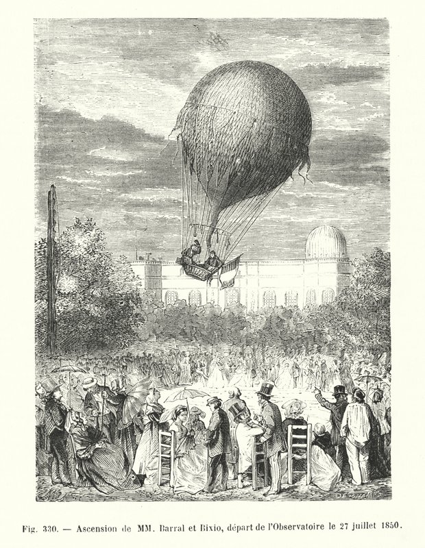 Ascension av MM Barral och Bixio, avgång från observatoriet den 27 juli 1850 (gravyr) av European School