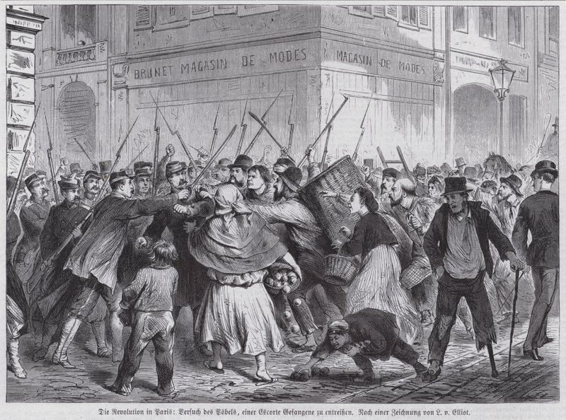 Försök av en mobb att befria en fånge som eskorteras under bevakning, Paris Commune av European School