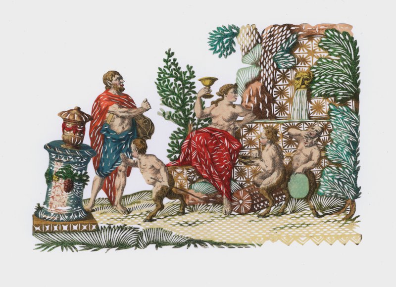 Bacchus och Ariadne (färgad gravyr) av European School