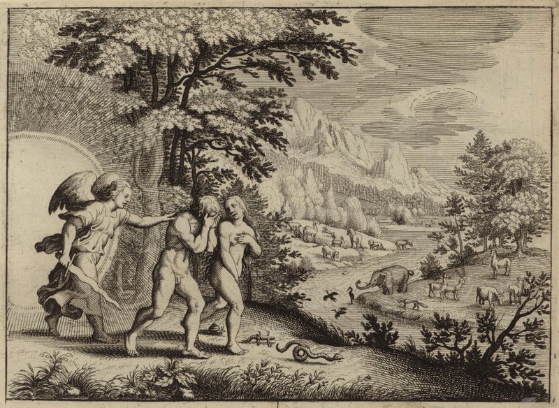 Förvisning av Adam och Eva från Edens lustgård (gravyr) av European School