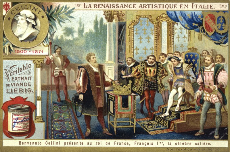 Benvenuto Cellini presenterar sin saltkällare för kung Frans I av Frankrike av European School