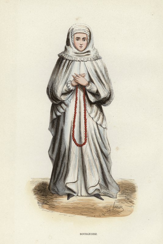 Bourgeoise (färgad gravyr) av European School