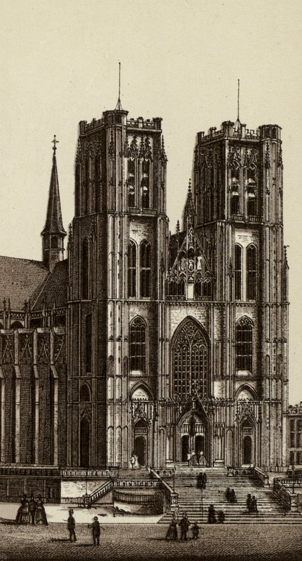 Bryssel/Bryssel: Church of Saints Michel and Gudule (litho) av European School
