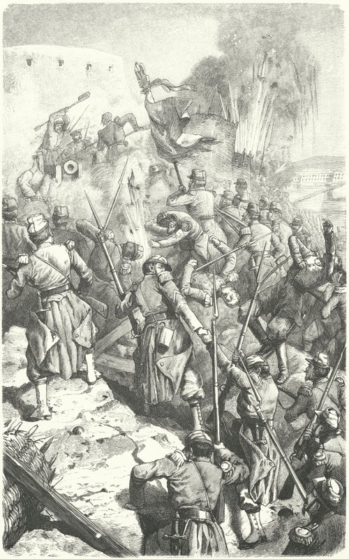 Fångst av Malakoff-redoubten under belägringen av Sevastopol, 8 september 1855 (gravyr) av European School