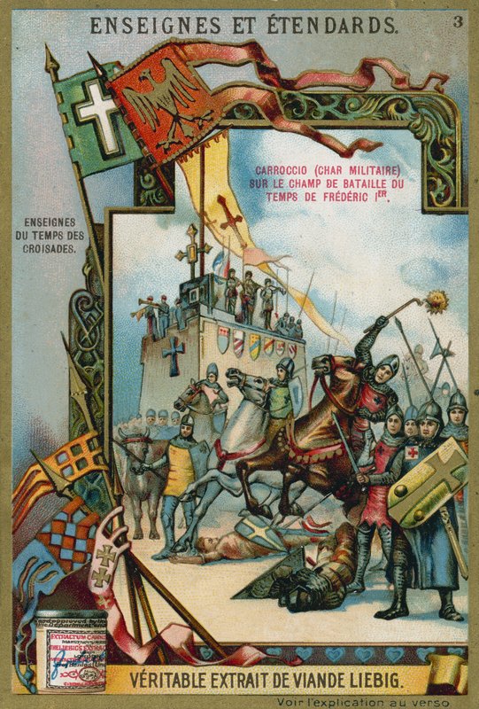 Carroccio på ett slagfält från Frederick I Barbarossas tid, 1100-talet av European School