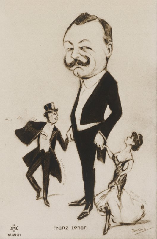 Tecknad porträttbild av Franz Lehar (litografi) av European School
