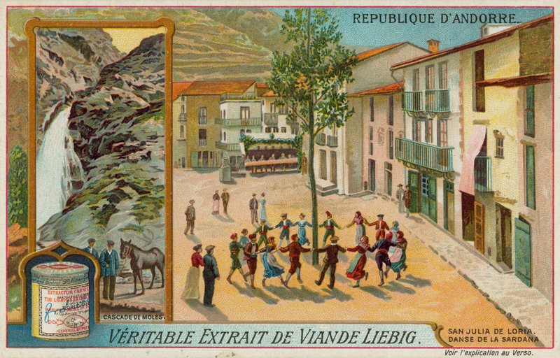 Cascade de Moles och Sardana dansare i San Julia de Loria av European School