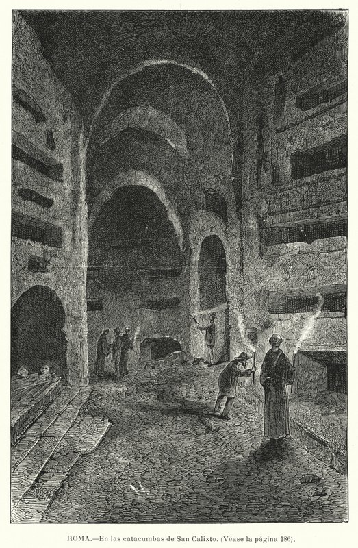 Catacombs of St Callistus, Rom, Italien (litho) av European School