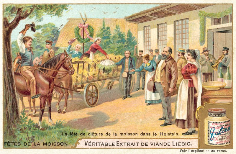 Vi firar slutet på skörden i Holstein, Tyskland (chromolitho) av European School