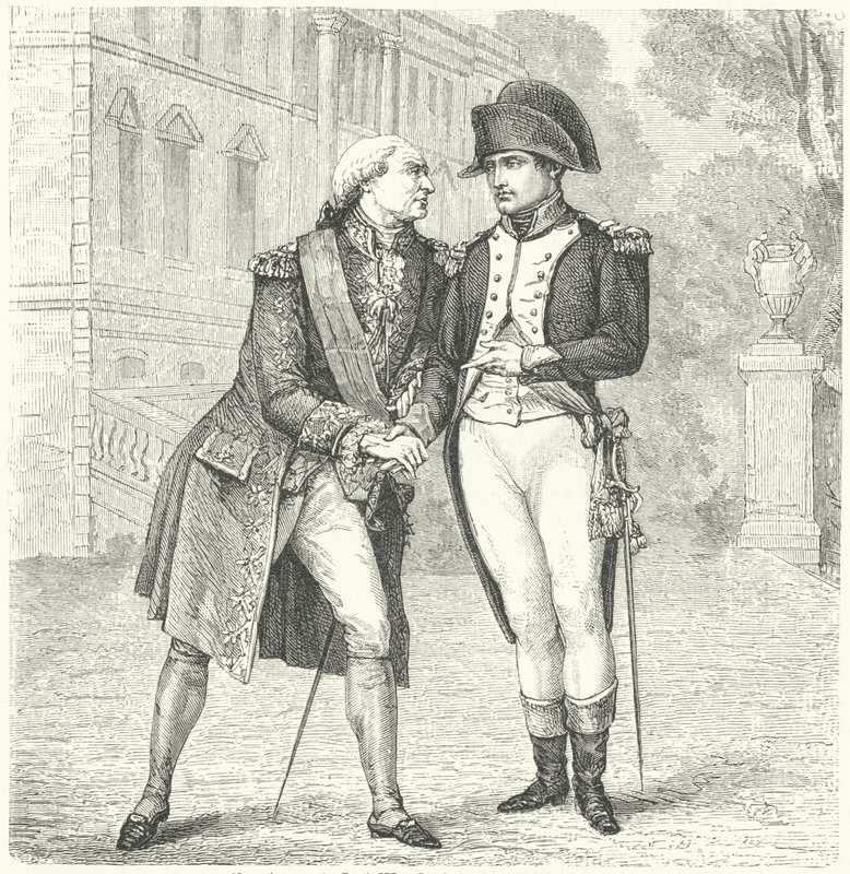 Karl IV av Spanien med Napoleon (gravyr) av European School