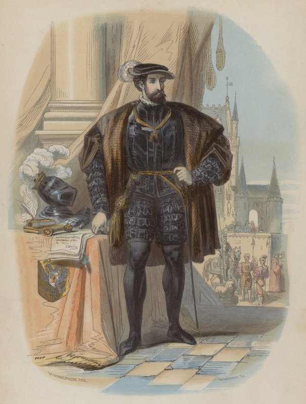 Karl V, helige romerske kejsare (färgad gravyr) av European School