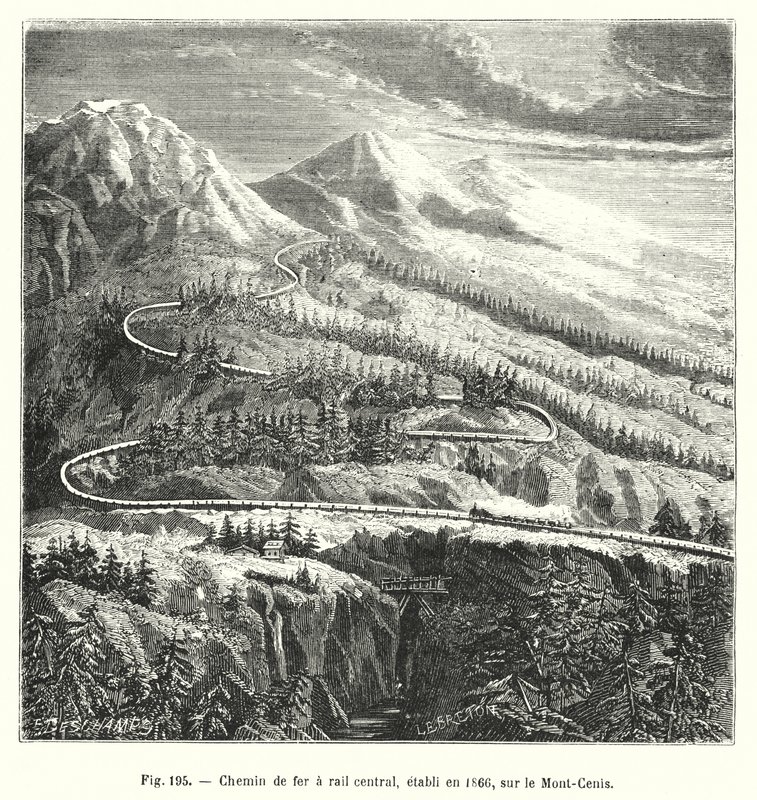 Centraljärnväg, etablerad 1866, på Mont-Cenis (gravyr) av European School