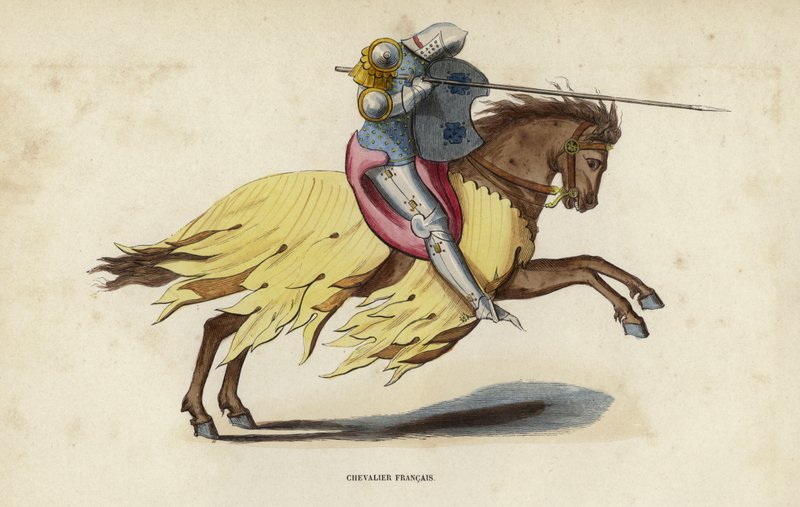 Chevalier Francais (färgad gravyr) av European School
