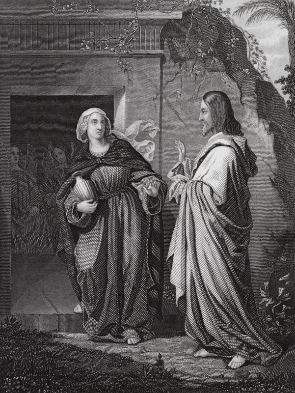Kristus uppenbarar sig för Maria, St Johannes, kap 20, v 14 (gravyr) av European School