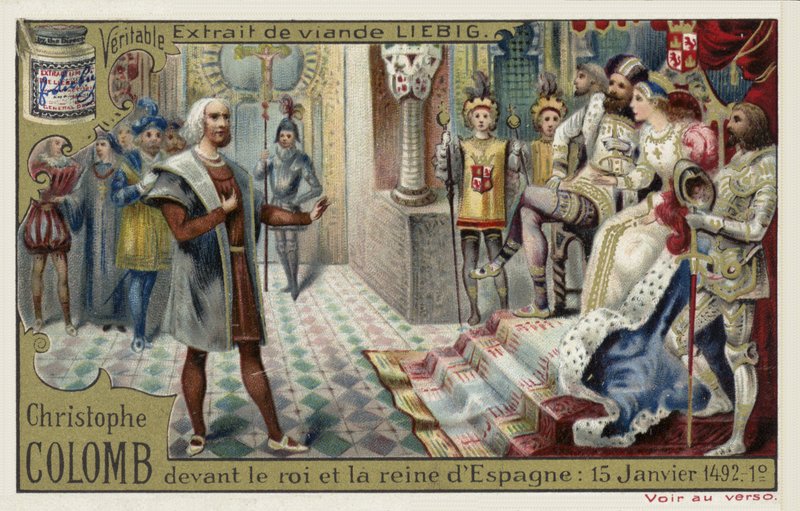 Christopher Columbus inför kungen och drottningen av Spanien, 15 januari 1492 av European School