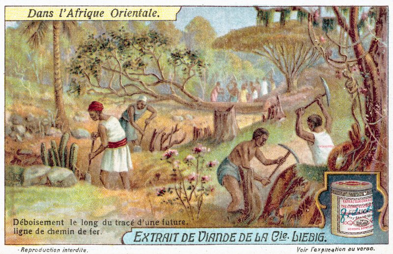 Rensa rutten för en järnvägslinje (chromolitho) av European School