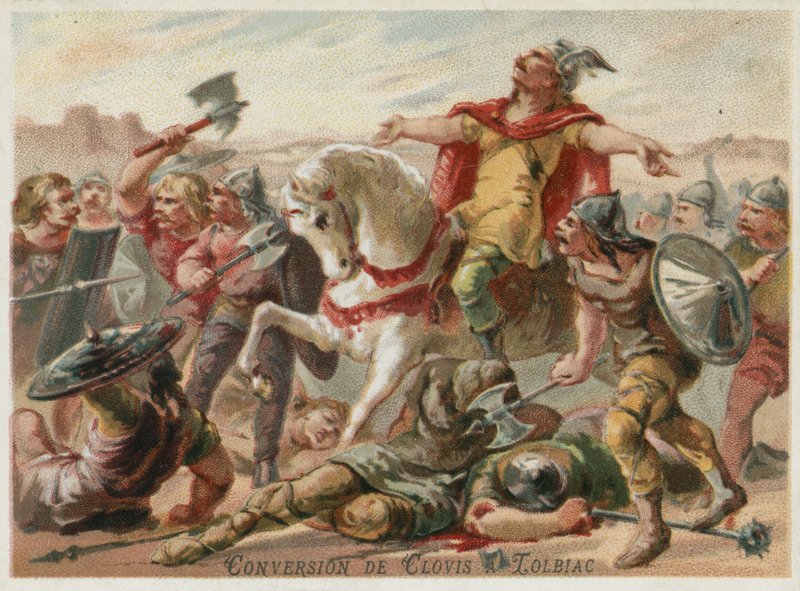 Omvandling av Clovis I till kristendomen i slaget vid Tolbiac, 496 av European School