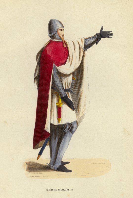 Costume Militaire (färgad gravyr) av European School