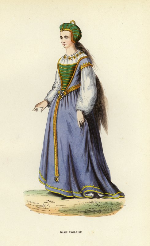 Dame Anglaise (färgad gravyr) av European School