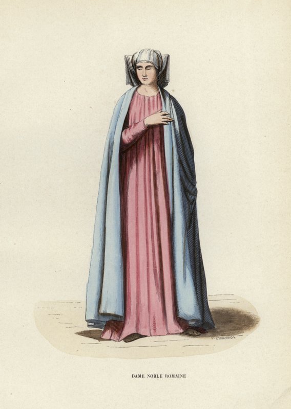 Dame Noble Romaine (färgad gravyr) av European School