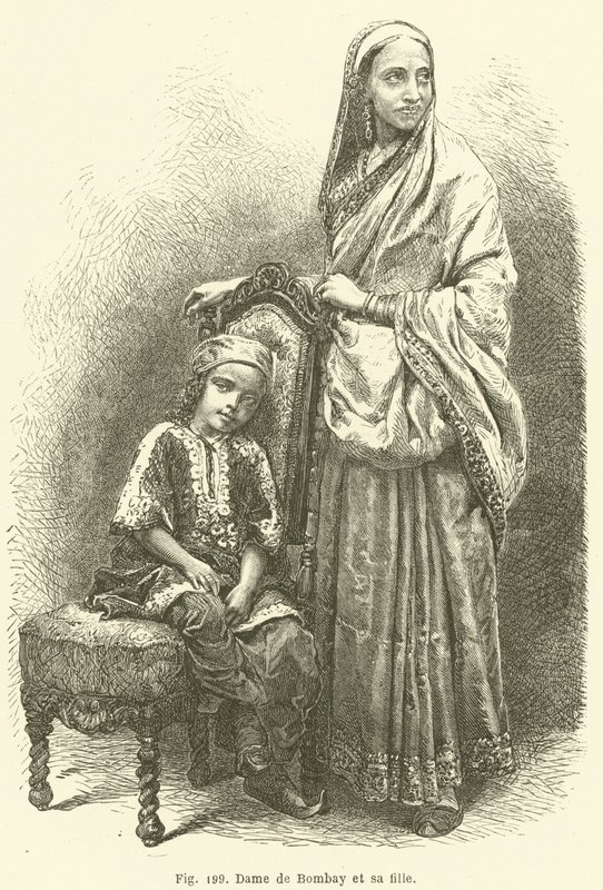 Lady of Bombay och hennes dotter (gravyr) av European School