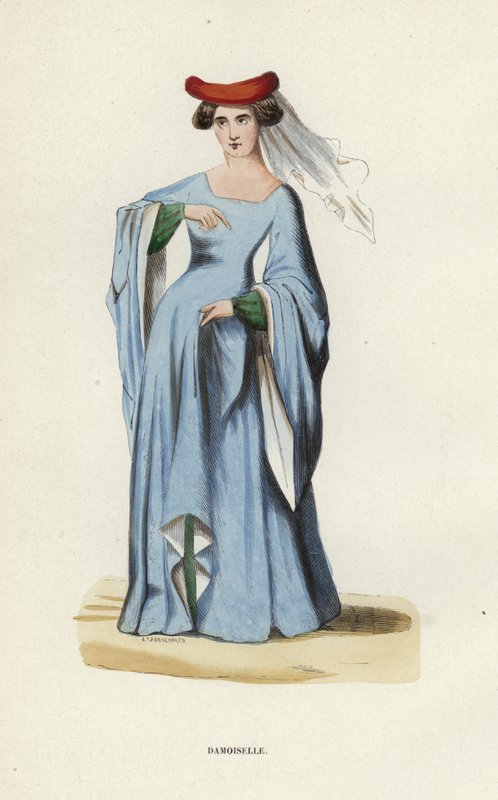 Damoiselle (färgad gravyr) av European School