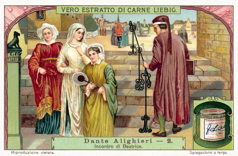 Dante möter Beatrice (chromolitho) av European School